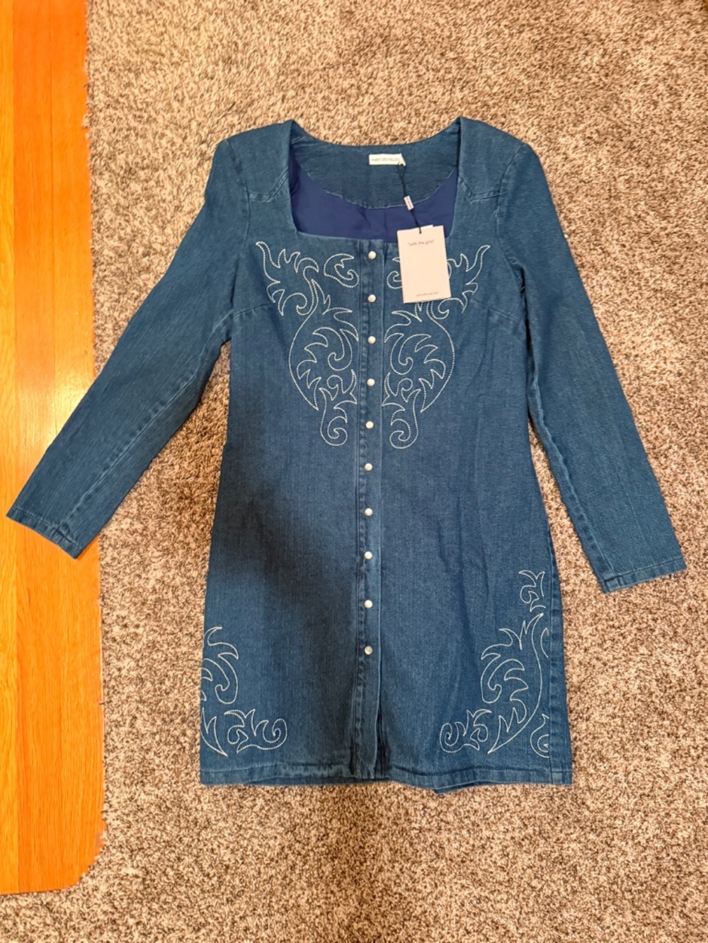 Avec Les Filles Western Embroidered Long Sleeve Denim Minidress - Picture 2 of 7